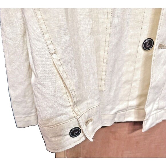 7 FOR ALL MANKIND Shirt Jacket Ecru Brown Top Stitching Button Patch Pockets XL - Picture 6 of 16